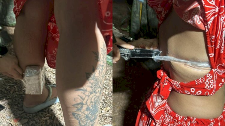 Mulher é detida com drogas amarradas com fita adesiva no corpo